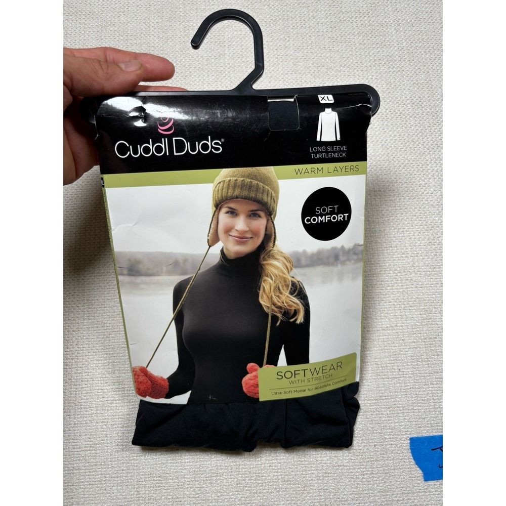 Cuddl Duds Soft Wear Stretch LONG SLEEVE TURTLENECK Top XL 18-20 Black - NEW